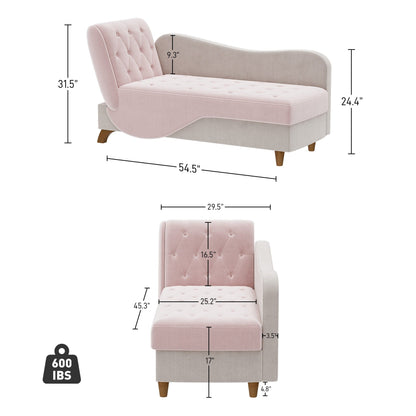 Poltrona chaise longue imbottita Ouyessir con bracciolo sinistro e cuscino lombare