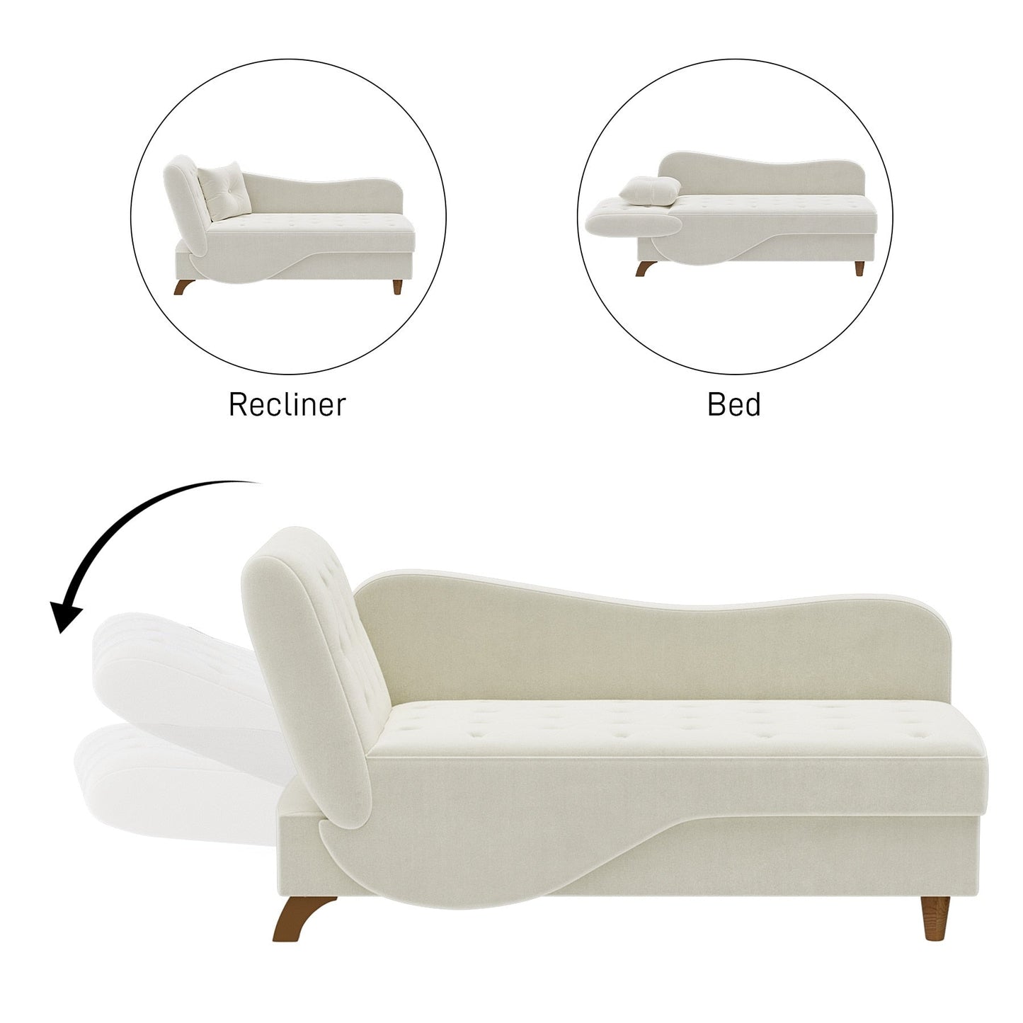 Poltrona chaise longue imbottita Ouyessir con bracciolo sinistro e cuscino lombare