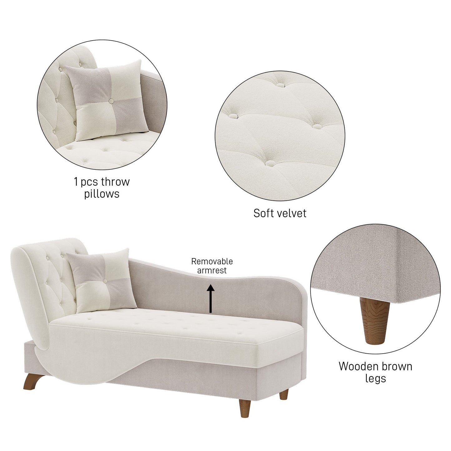 Poltrona chaise longue imbottita Ouyessir con bracciolo sinistro e cuscino lombare