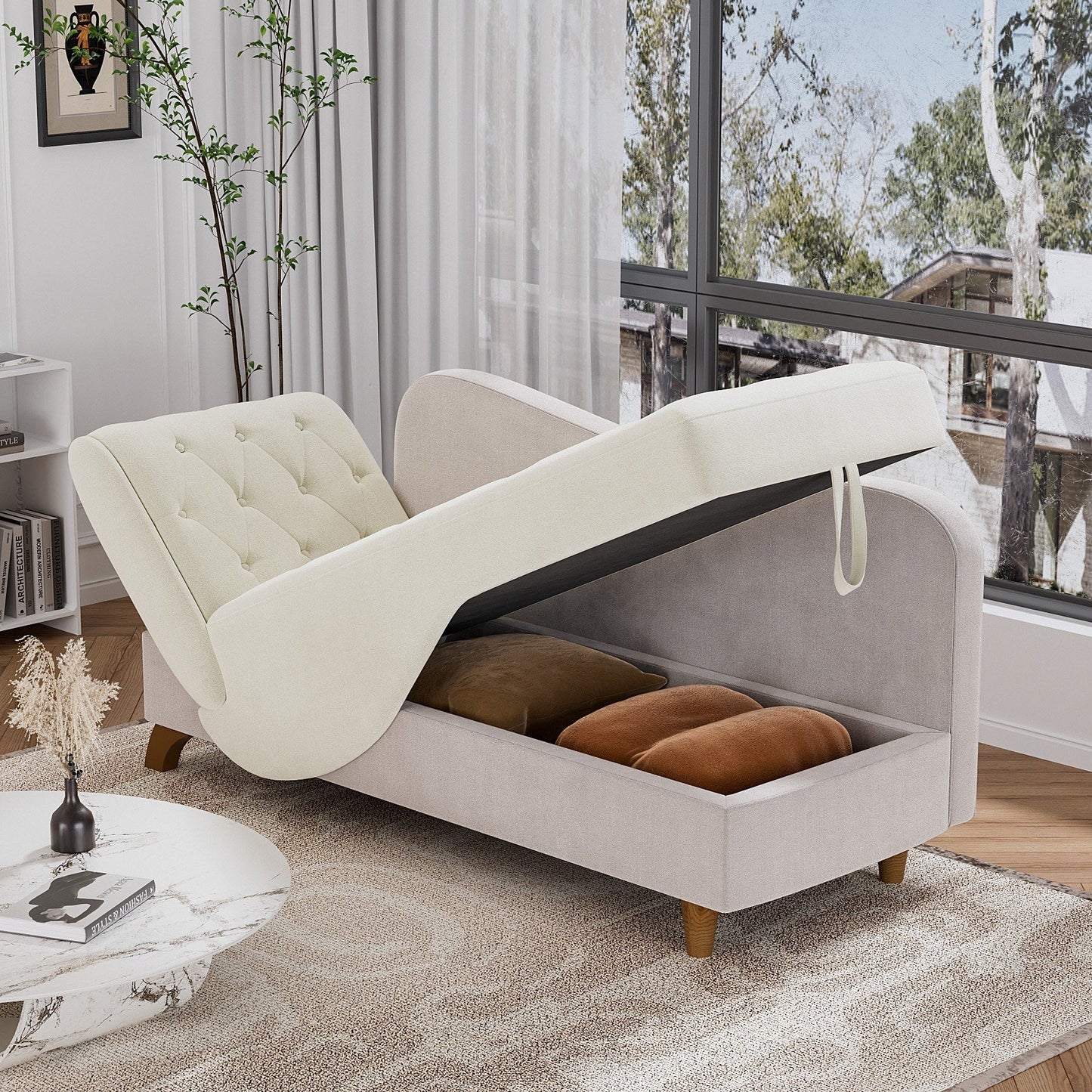 Poltrona chaise longue imbottita Ouyessir con bracciolo sinistro e cuscino lombare