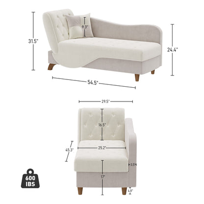 Poltrona chaise longue imbottita Ouyessir con bracciolo sinistro e cuscino lombare