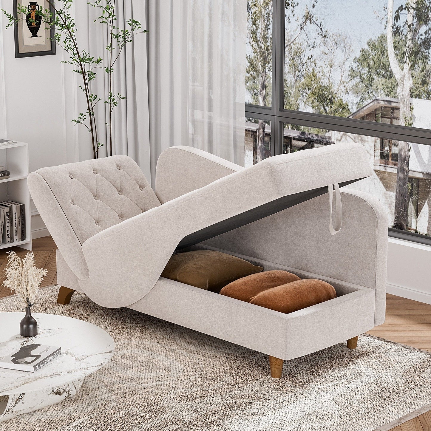 Poltrona chaise longue imbottita Ouyessir con bracciolo sinistro e cuscino lombare