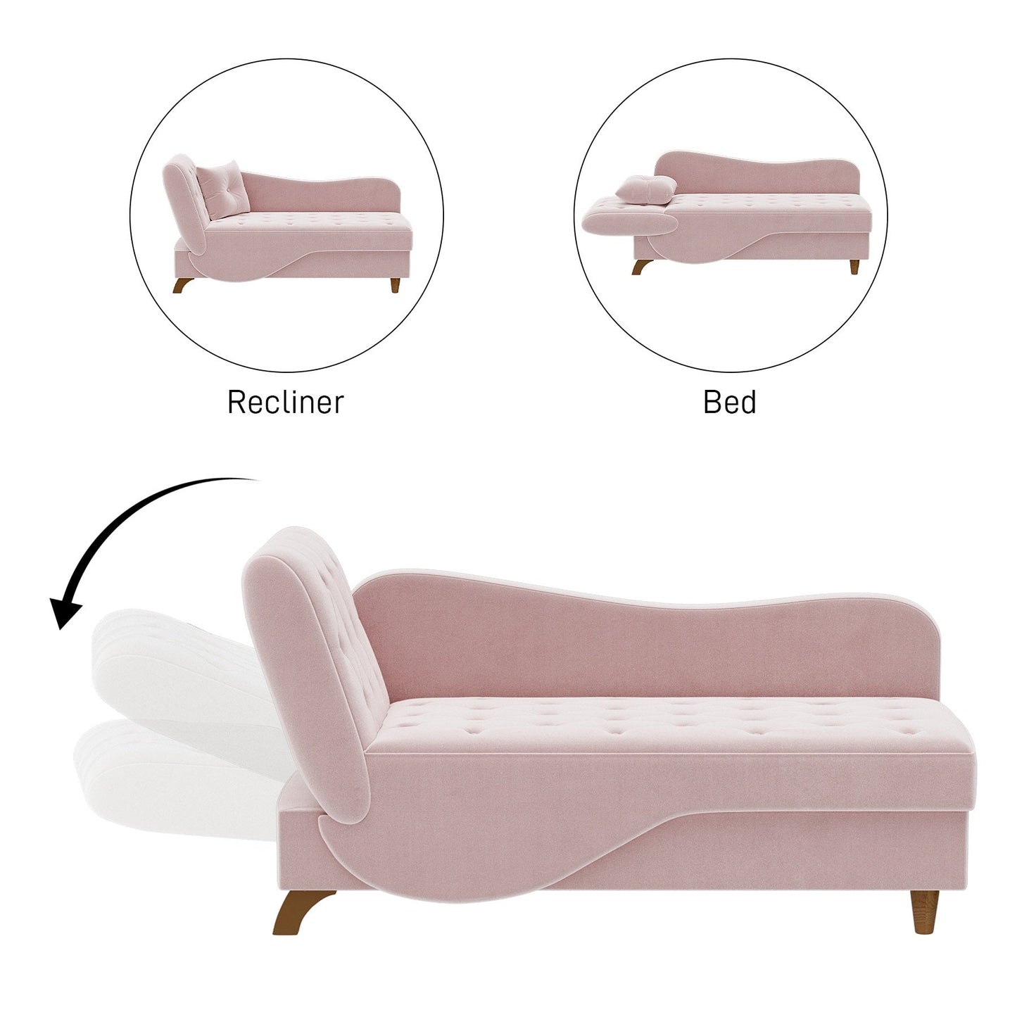 Poltrona chaise longue imbottita Ouyessir con bracciolo sinistro e cuscino lombare