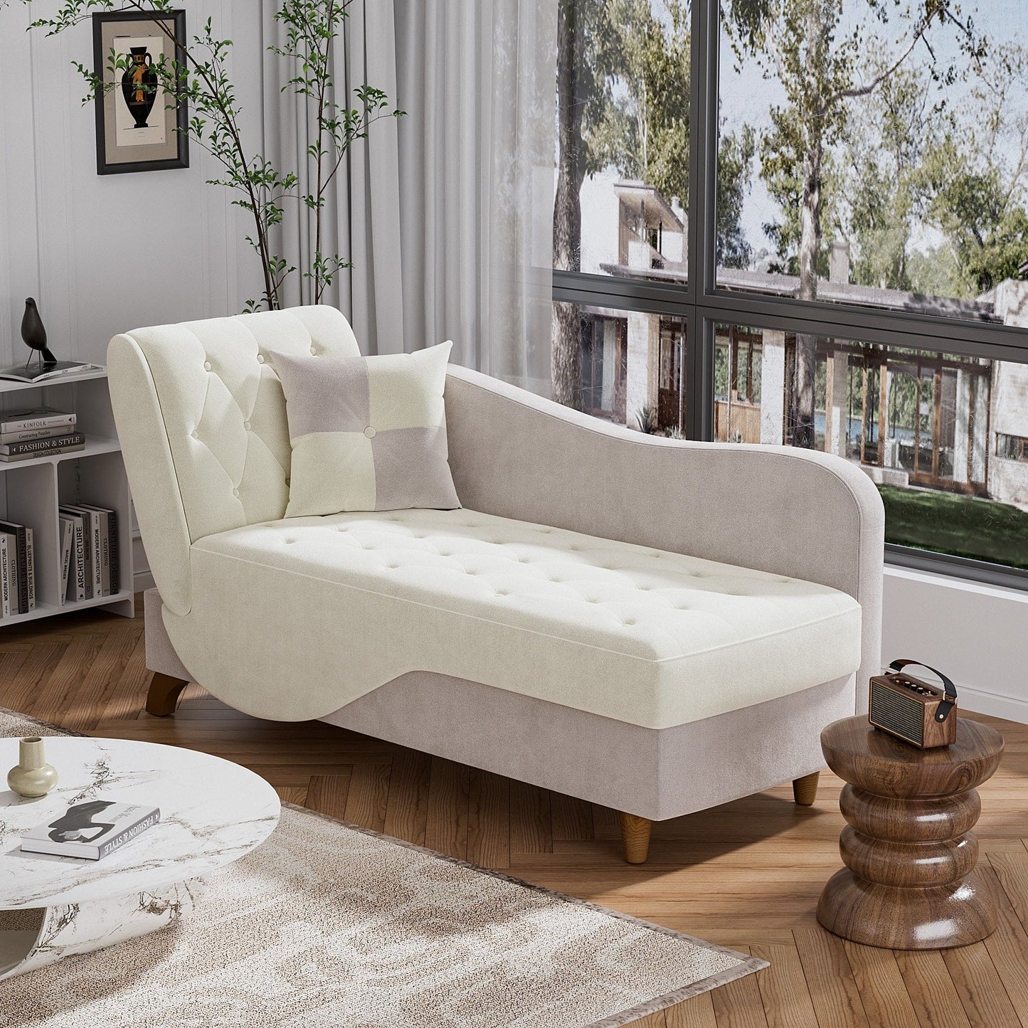 Poltrona chaise longue imbottita Ouyessir con bracciolo sinistro e cuscino lombare