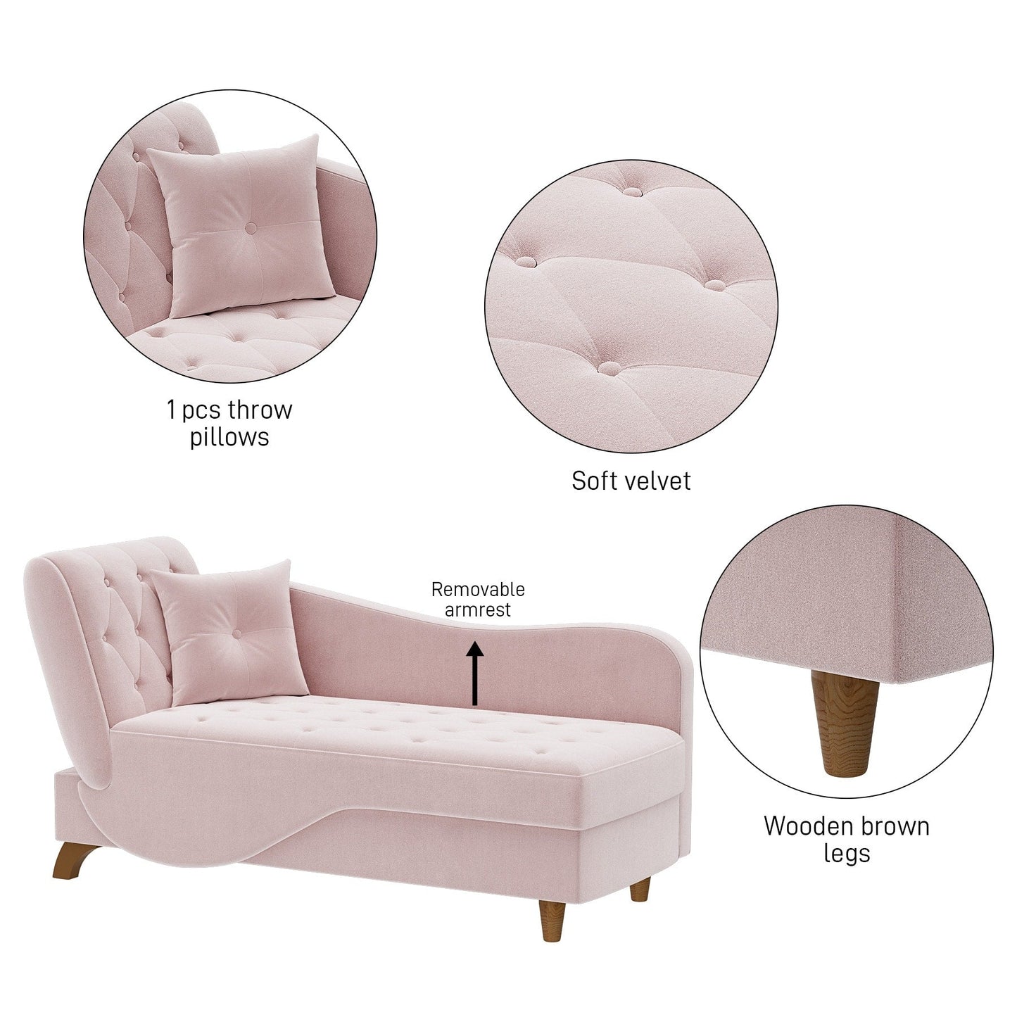 Poltrona chaise longue imbottita Ouyessir con bracciolo sinistro e cuscino lombare