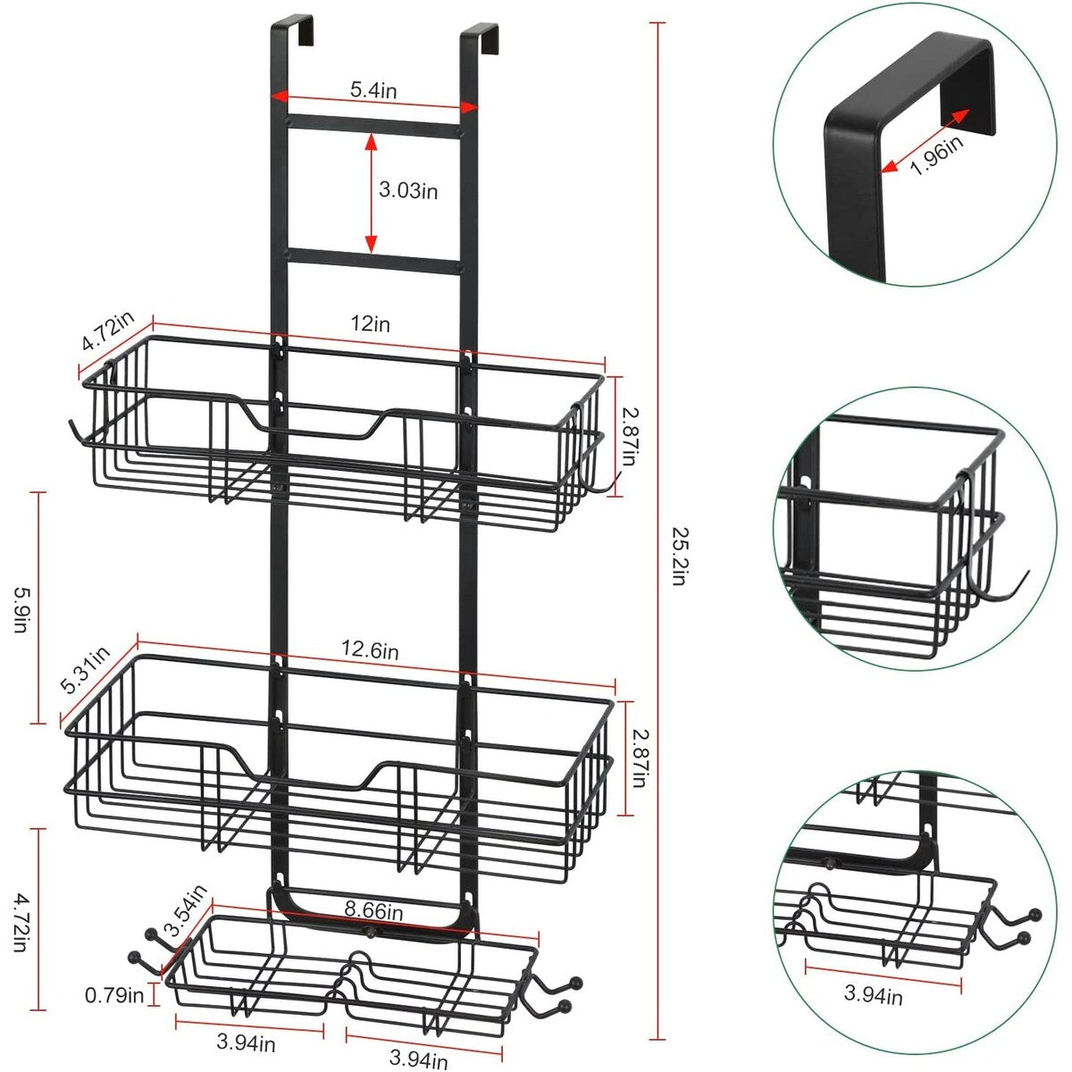 Portaoggetti da doccia sopra la porta con ganci