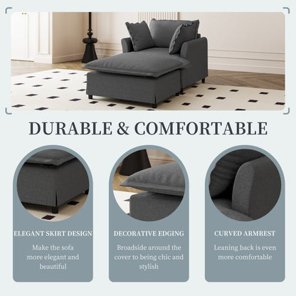 Divano letto singolo in ciniglia con chaise longue oversize e poltrona letto con poggiapiedi mobile per soggiorno e camera da letto