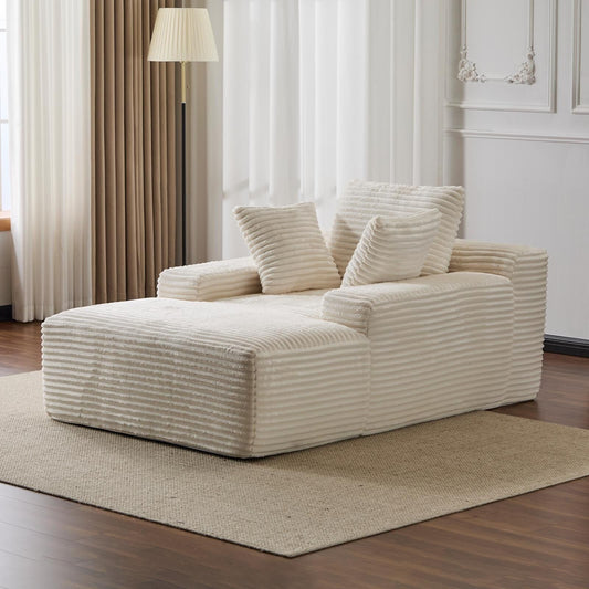 Divano letto oversize in velluto a coste con chaise longue e cuscini per soggiorno, senza montaggio