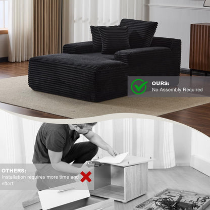Divano letto oversize in velluto a coste con chaise longue e cuscini per soggiorno, senza montaggio