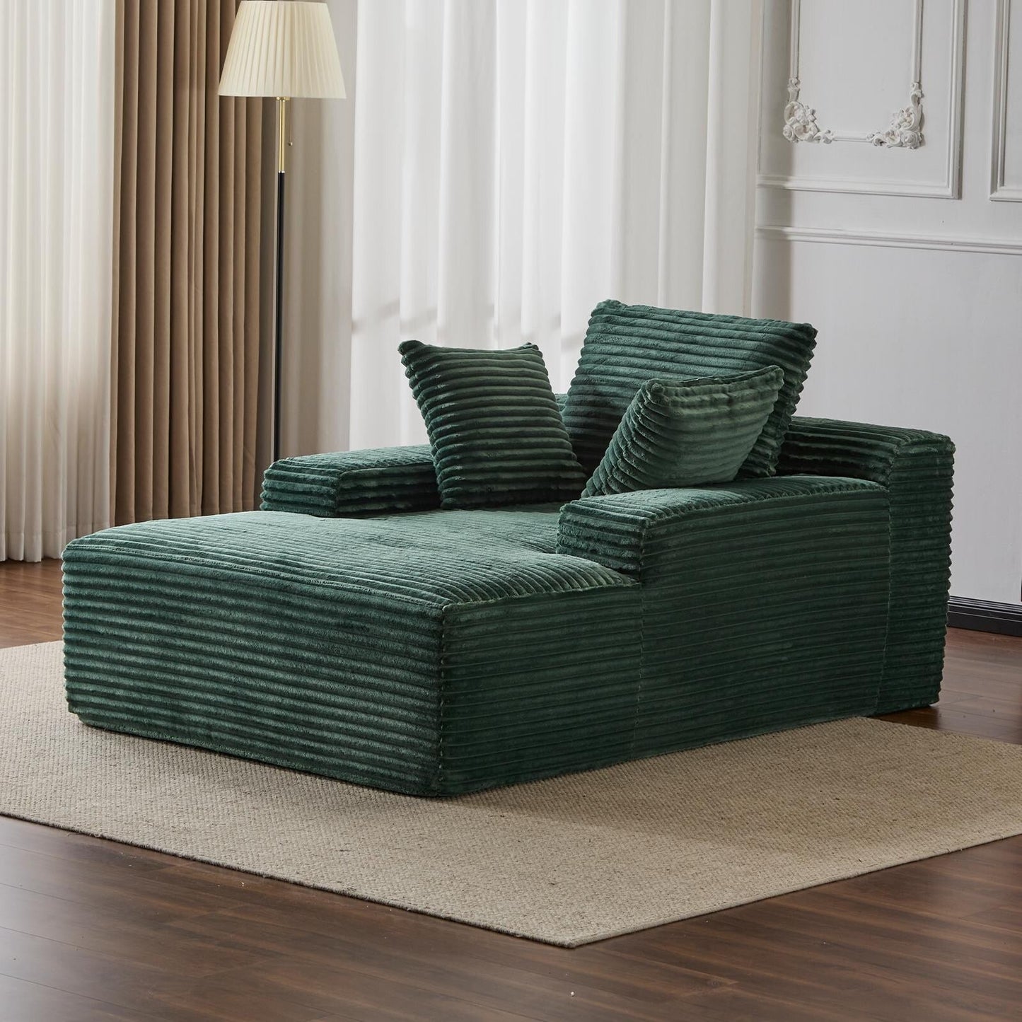 Divano letto oversize in velluto a coste con chaise longue e cuscini per soggiorno, senza montaggio