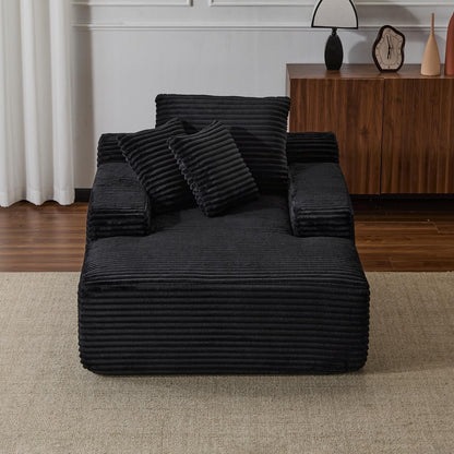 Divano letto oversize in velluto a coste con chaise longue e cuscini per soggiorno, senza montaggio
