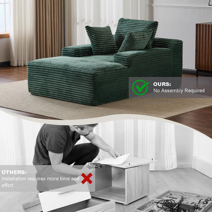 Divano letto oversize in velluto a coste con chaise longue e cuscini per soggiorno, senza montaggio