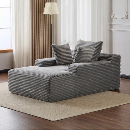 Divano letto oversize in velluto a coste con chaise longue e cuscini per soggiorno, senza montaggio
