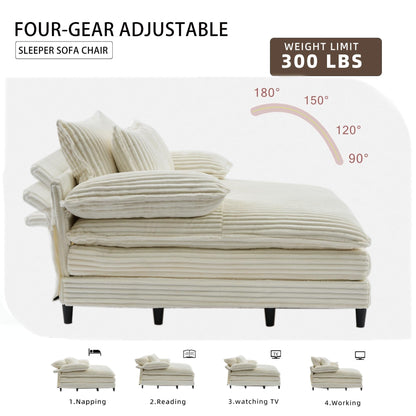 Divano letto regolabile in velluto a coste soffice e chaise longue oversize