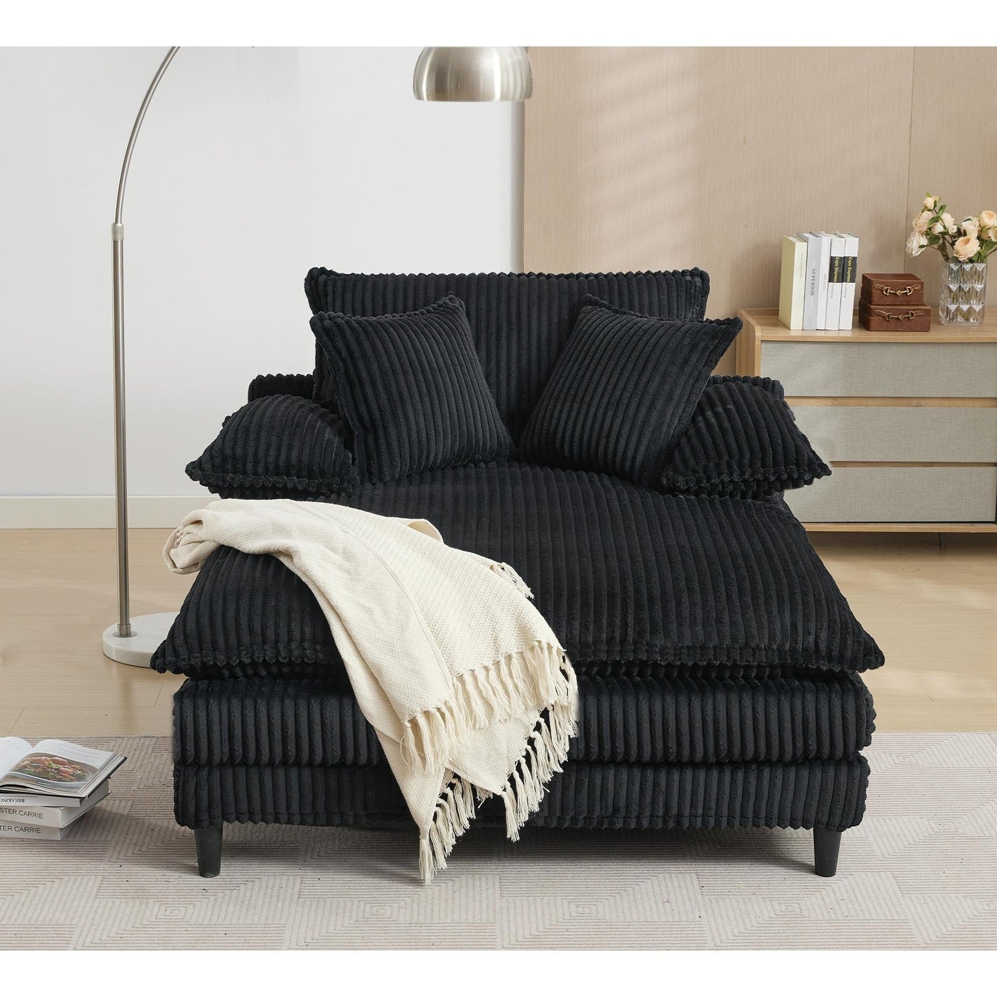 Divano letto regolabile in velluto a coste soffice e chaise longue oversize