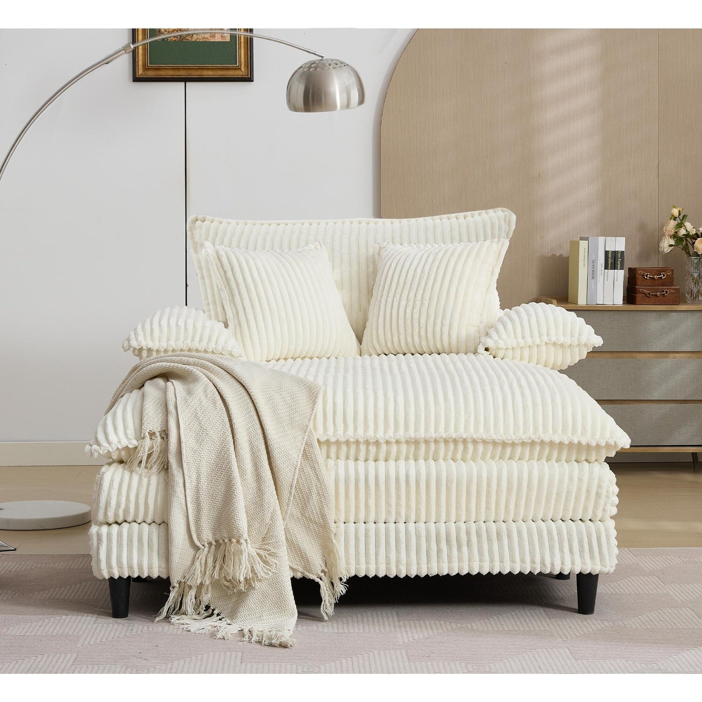 Divano letto regolabile in velluto a coste soffice e chaise longue oversize