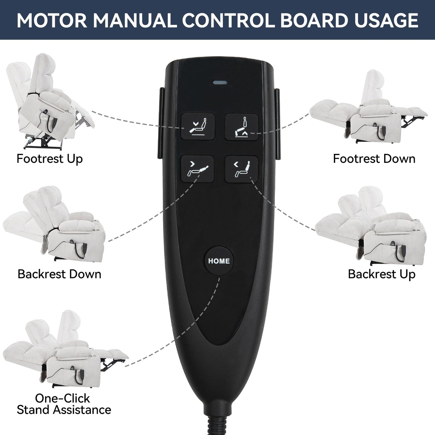 Poltrona reclinabile elettrica Chenille di grandi dimensioni con doppio portabicchieri