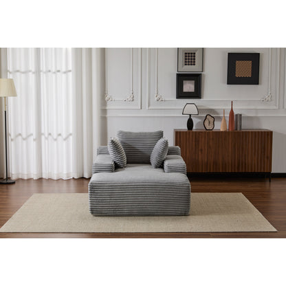 Divano letto chaise longue oversize in velluto a coste con 3 cuscini, bracciolo largo, senza montaggio, grigio