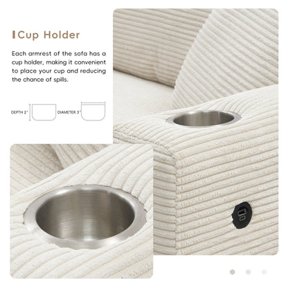 Divano componibile oversize in velluto a coste, divano a forma di L con porta di ricarica USB, portabicchieri, divano con seduta profonda e ampia e chaise longue da 50 cm