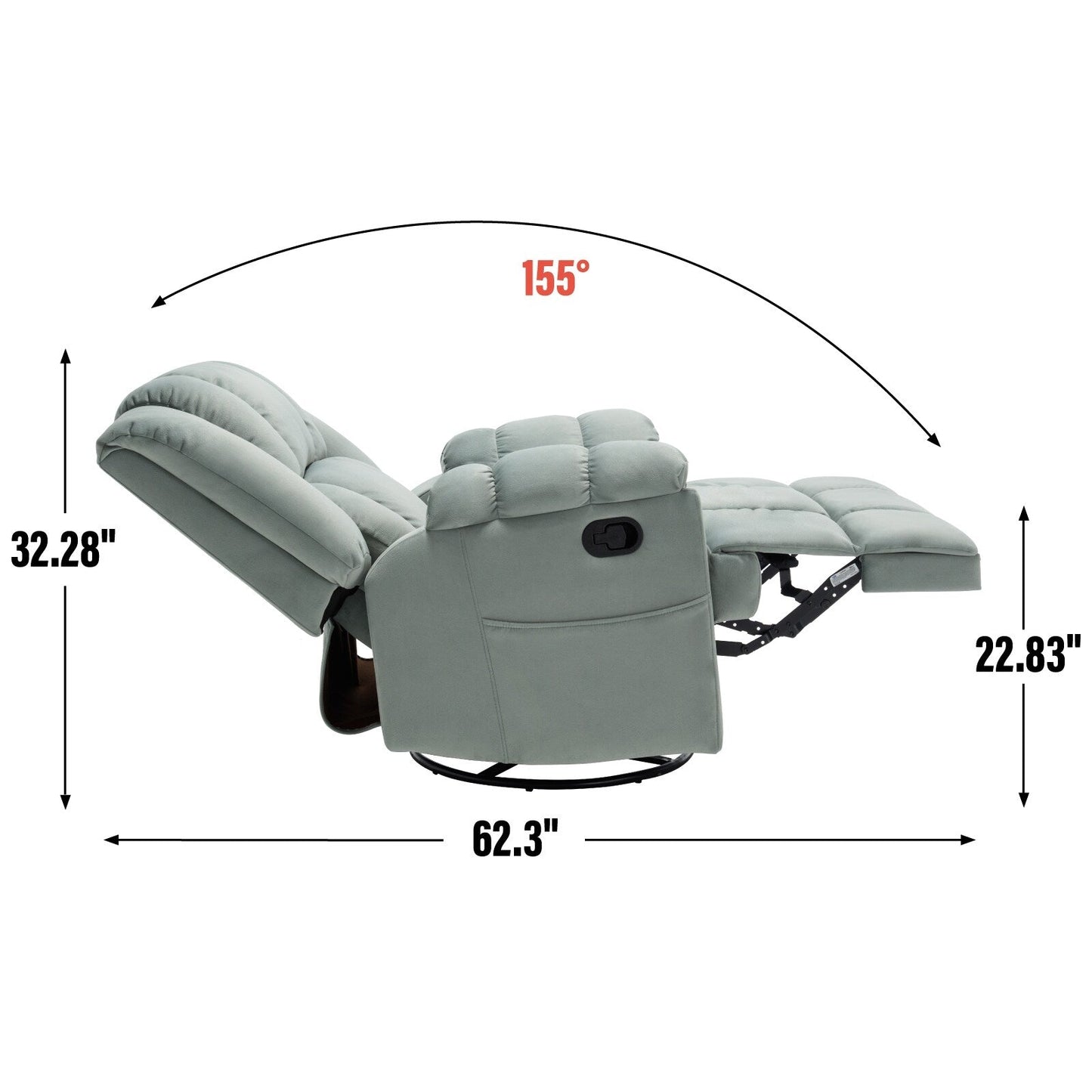 Poltrona reclinabile in tessuto oversize con funzione di rotazione a 360° e oscillazione, controllo manuale per il massimo comfort