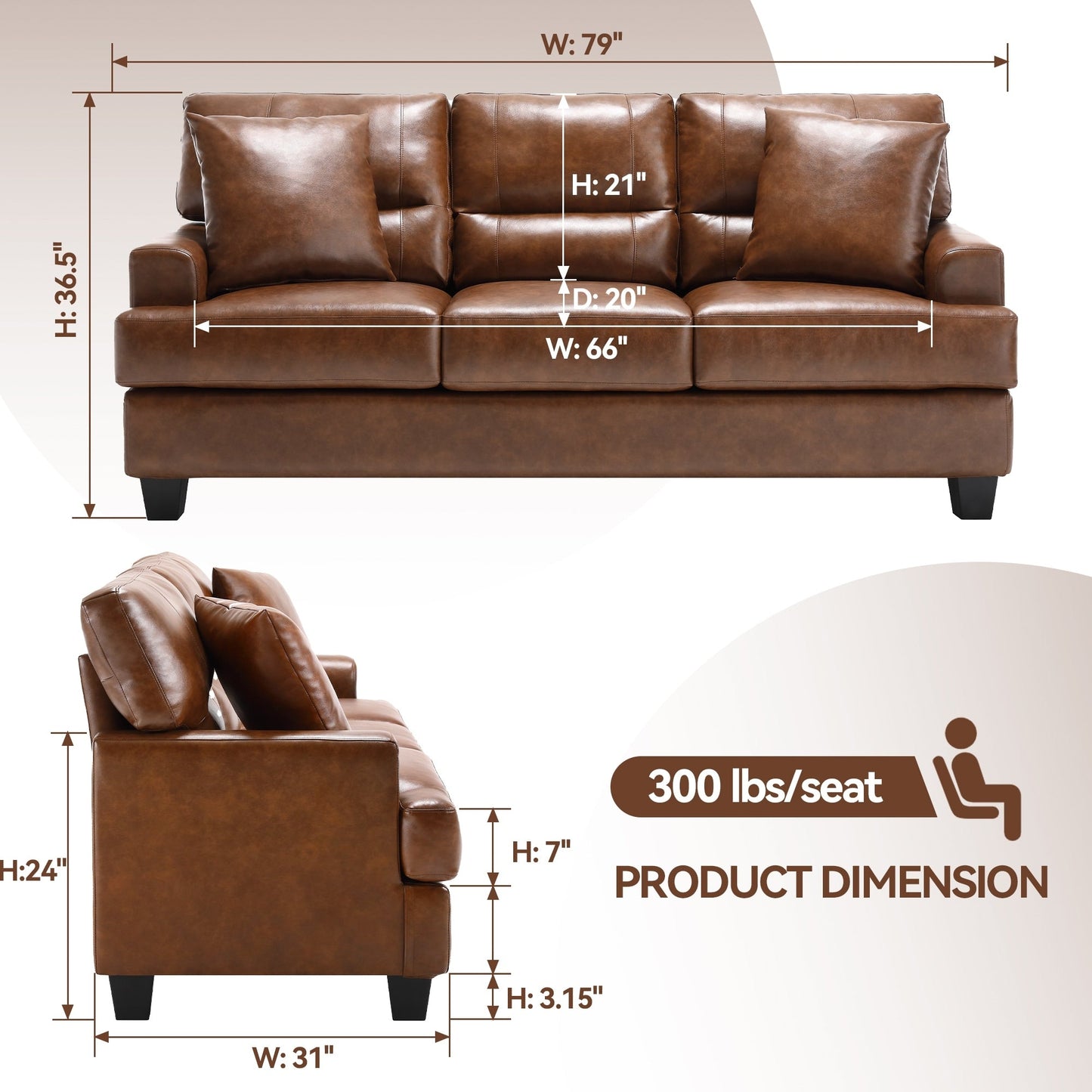 Divano oversize in similpelle con braccioli quadrati in stile italiano