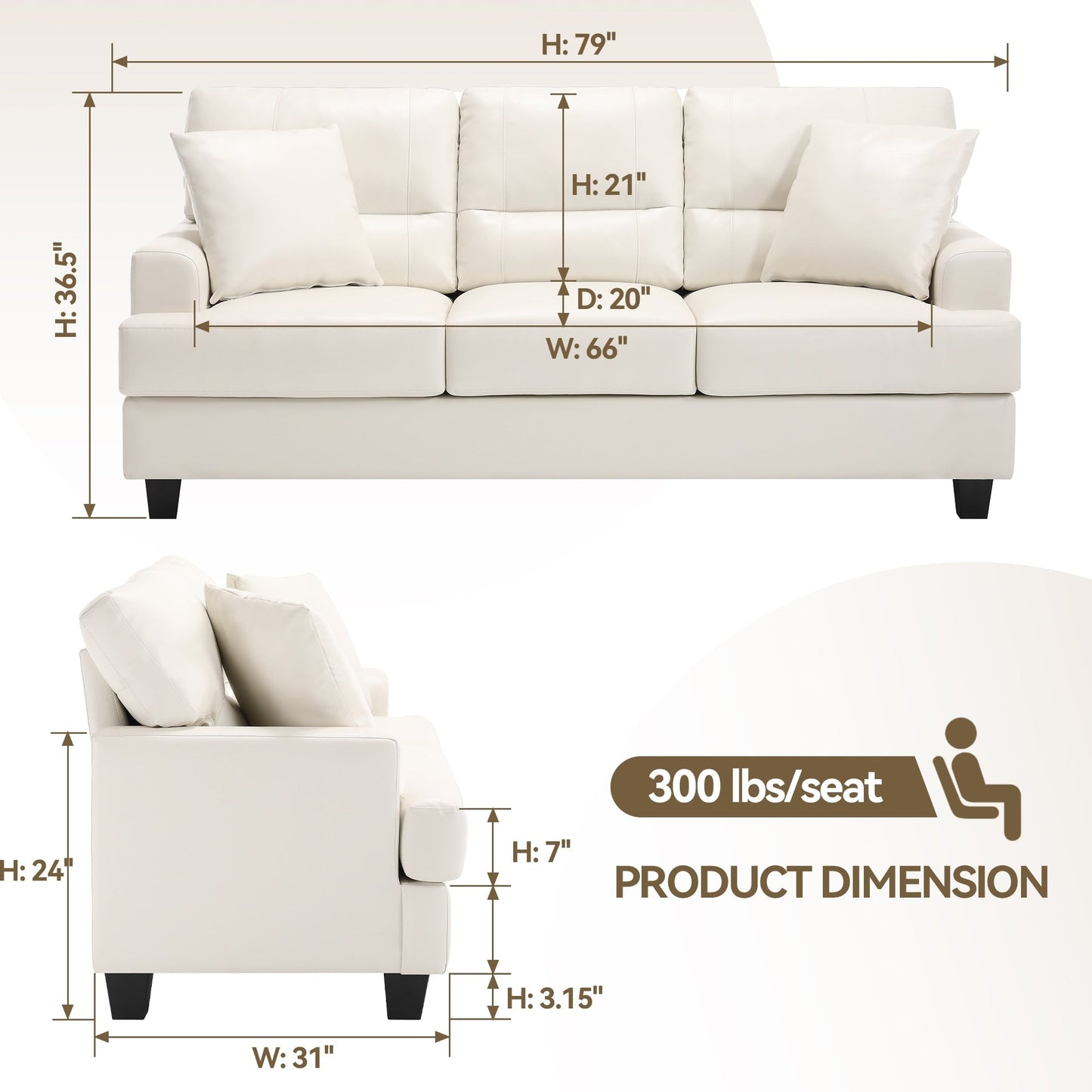 Divano oversize in similpelle con braccioli quadrati in stile italiano