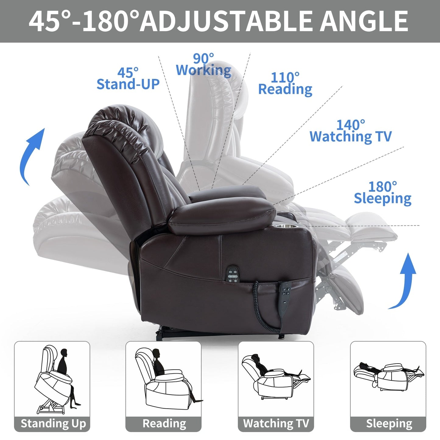 Poltrona reclinabile elettrica oversize in similpelle con massaggio e riscaldamento