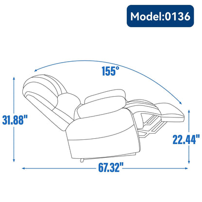 Poltrona reclinabile manuale di grandi dimensioni con reclinazione di 155°, facile da montare e design spazioso per il soggiorno