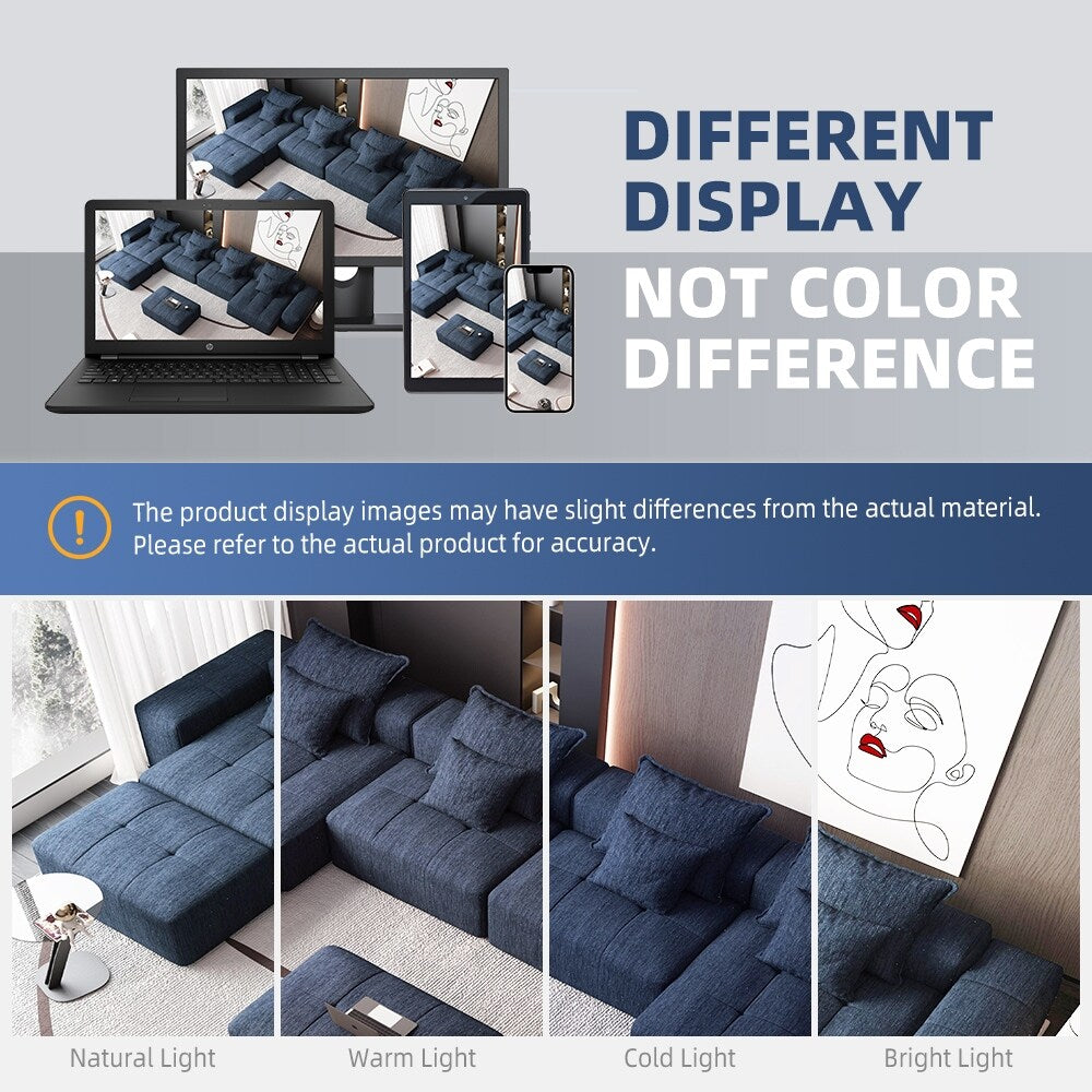 Divano componibile modulare oversize in ciniglia a 6 posti con cuscini e 8 cuscini per soggiorno