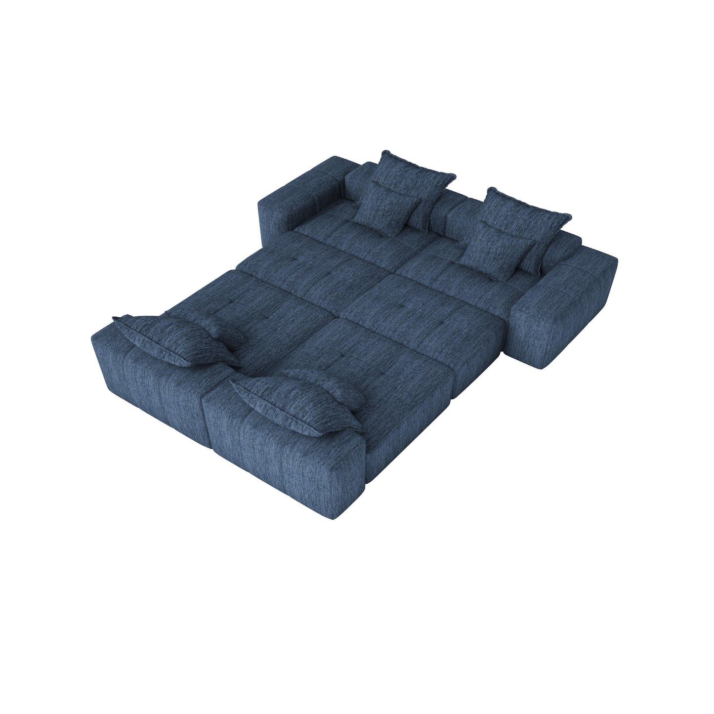 Divano componibile modulare oversize in ciniglia a 6 posti con cuscini e 8 cuscini per soggiorno