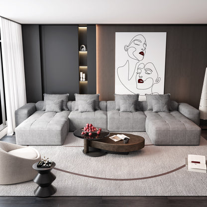 Divano componibile modulare oversize in ciniglia a 6 posti con cuscini e 8 cuscini per soggiorno