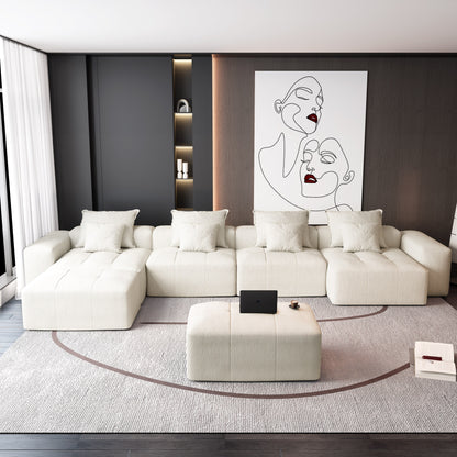 Divano componibile modulare oversize in ciniglia a 6 posti con cuscini e 8 cuscini per soggiorno