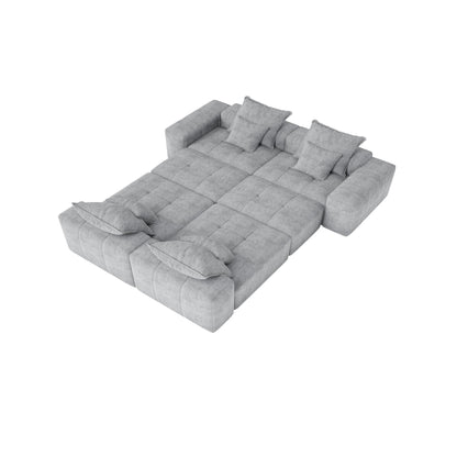 Divano componibile modulare oversize in ciniglia a 6 posti con cuscini e 8 cuscini per soggiorno