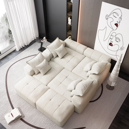 Divano componibile modulare oversize in ciniglia a 6 posti con cuscini e 8 cuscini per soggiorno