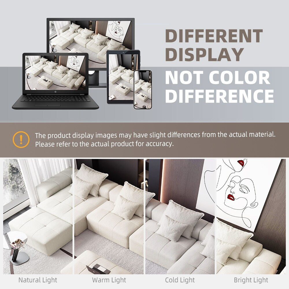 Divano componibile modulare oversize in ciniglia a 6 posti con cuscini e 8 cuscini per soggiorno