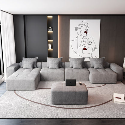 Divano componibile modulare oversize in ciniglia a 6 posti con cuscini e 8 cuscini per soggiorno