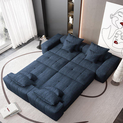 Divano componibile modulare oversize in ciniglia a 6 posti con cuscini e 8 cuscini per soggiorno