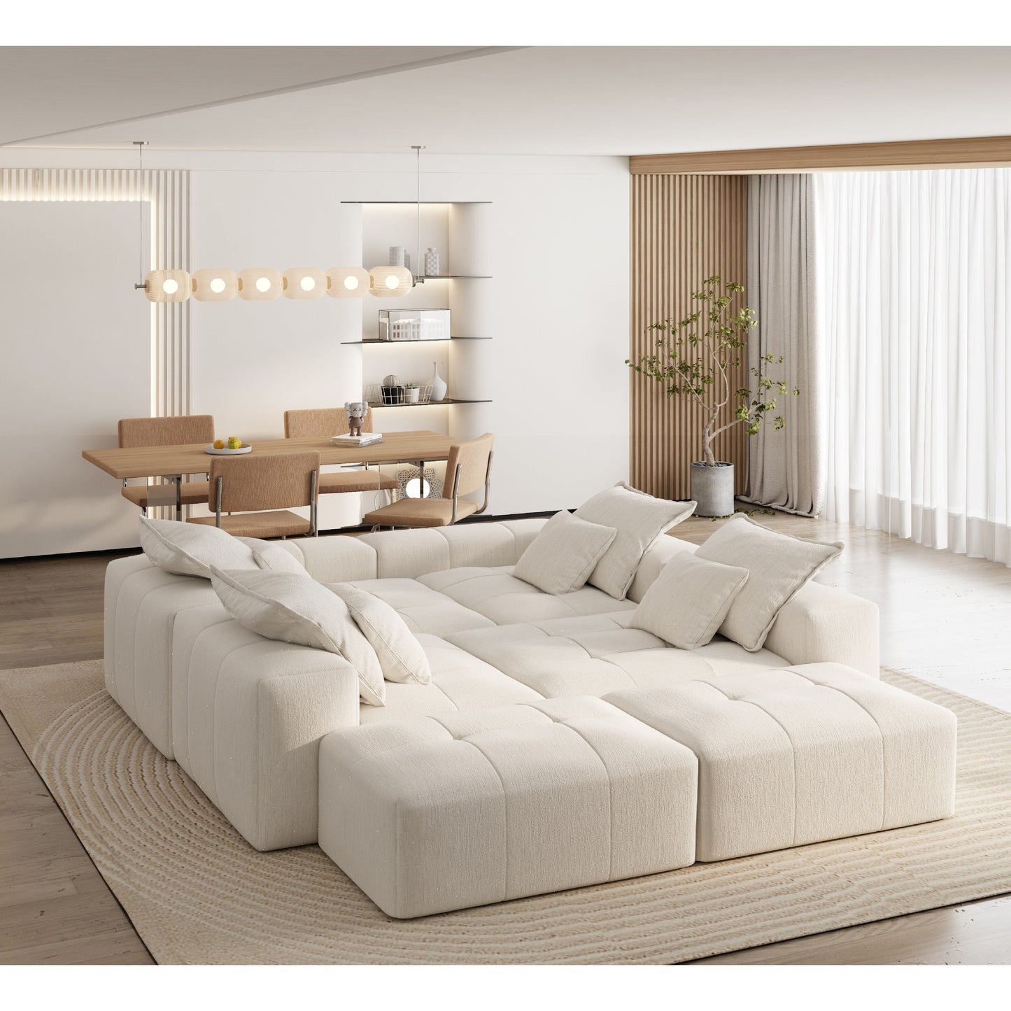 Divano componibile modulare oversize in ciniglia a 6 posti con cuscini e 8 cuscini per soggiorno