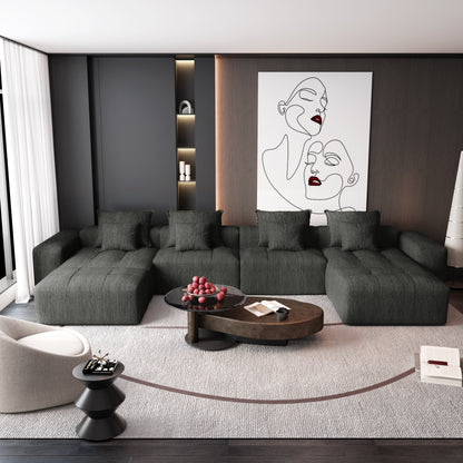 Divano componibile modulare oversize in ciniglia a 6 posti con cuscini e 8 cuscini per soggiorno