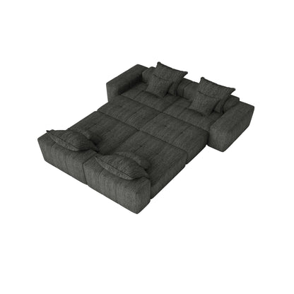 Divano componibile modulare oversize in ciniglia a 6 posti con cuscini e 8 cuscini per soggiorno