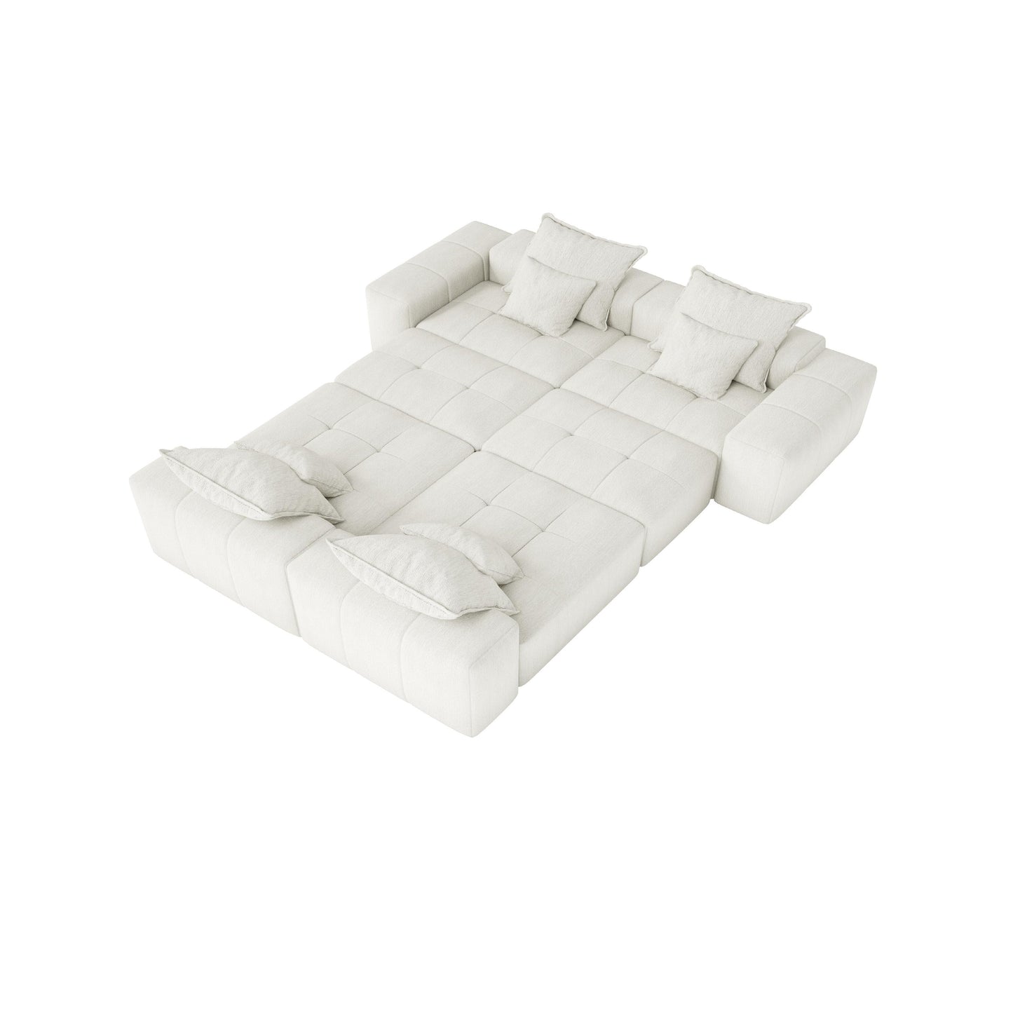 Divano componibile modulare oversize in ciniglia a 6 posti con cuscini e 8 cuscini per soggiorno