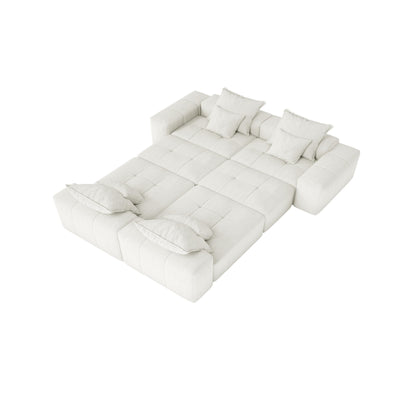 Divano componibile modulare oversize in ciniglia a 6 posti con cuscini e 8 cuscini per soggiorno