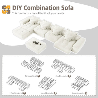 Divano componibile modulare oversize in ciniglia a 6 posti con cuscini e 8 cuscini per soggiorno