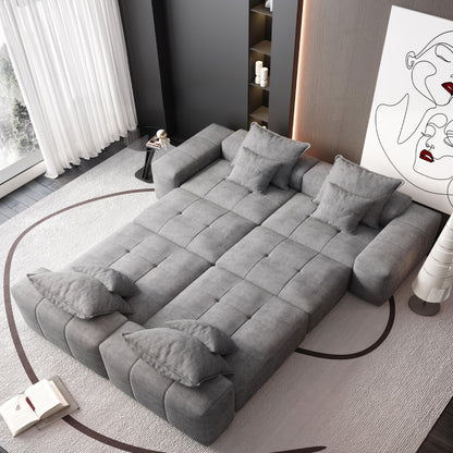 Divano componibile modulare oversize in ciniglia a 6 posti con cuscini e 8 cuscini per soggiorno