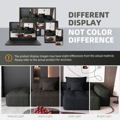 Divano componibile modulare oversize in ciniglia con pouf, chaise longue, 1 bracciolo e 4 cuscini per soggiorno