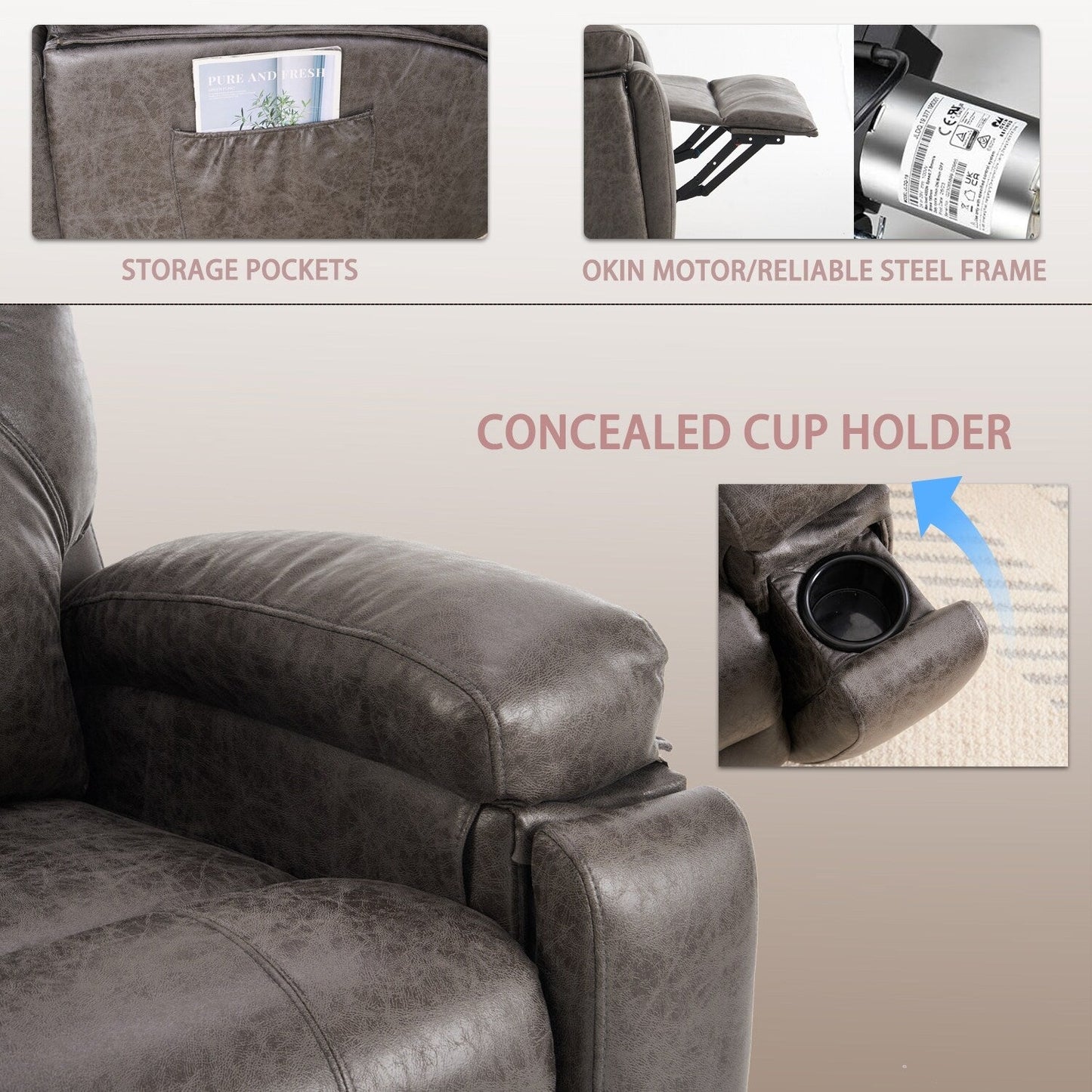 Poltrona reclinabile elettrica di grandi dimensioni con motore silenzioso e massaggio