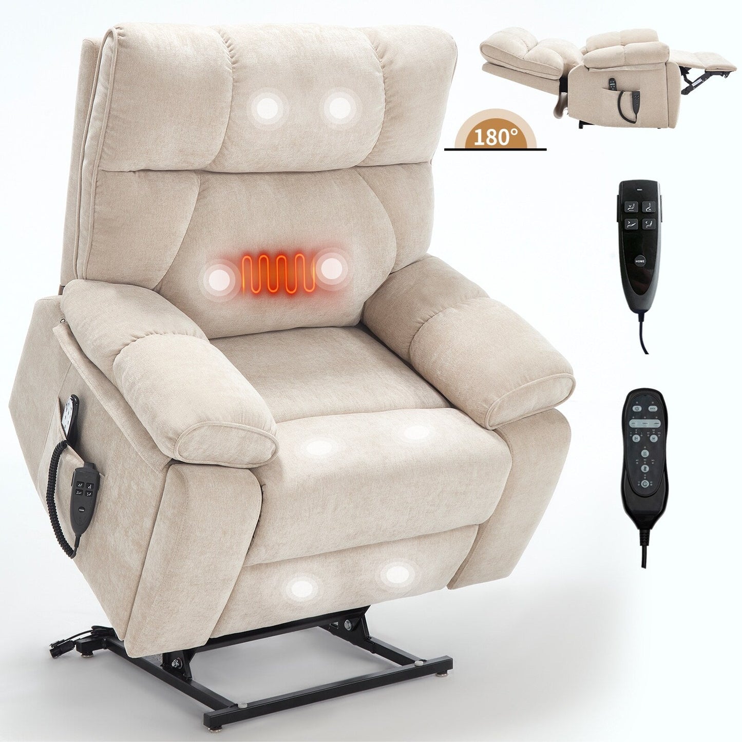 Poltrona reclinabile elettrica di grandi dimensioni con doppio motore, funzioni di riscaldamento e massaggio, reclinazione a posizioni infinite, portabicchieri nascosti