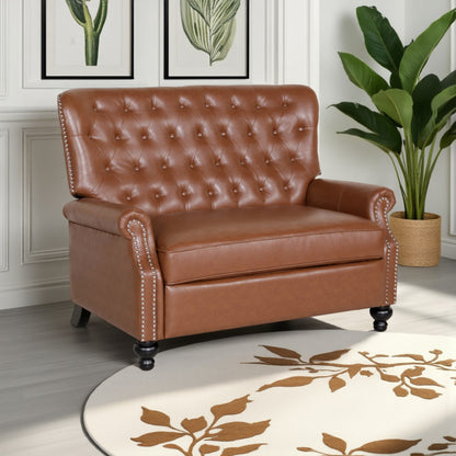 Poltrona reclinabile oversize, rivetti, schienale trapuntato, similpelle marrone chiaro