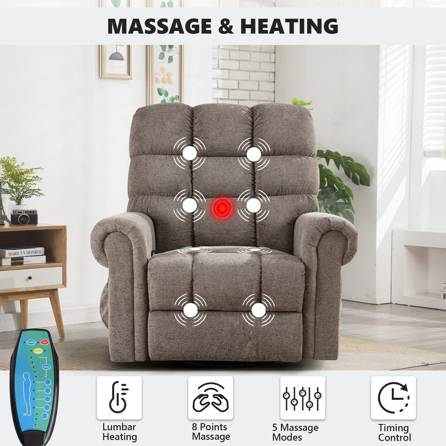 Poltrone reclinabili girevoli imbottite manuali oversize per uomini di corporatura robusta