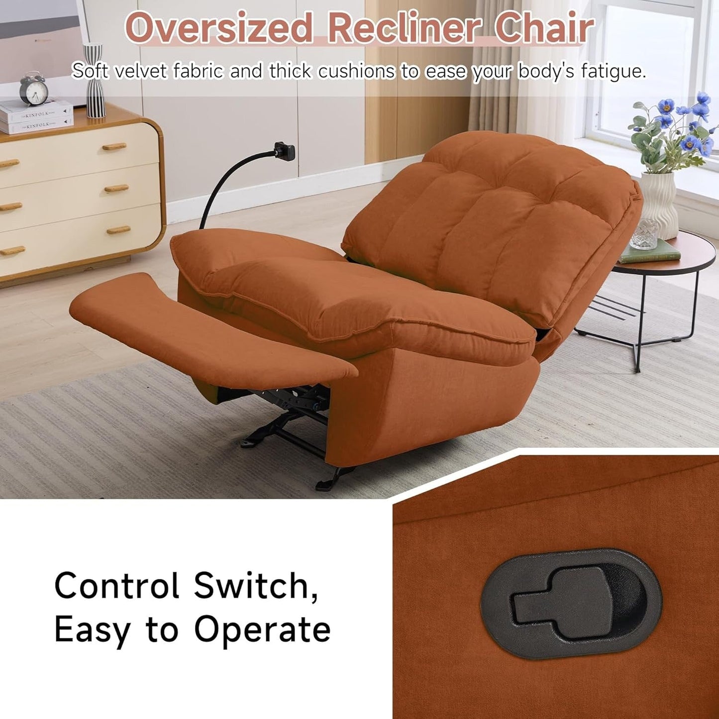 Poltrone reclinabili a dondolo di grandi dimensioni per adulti, peso 180 kg